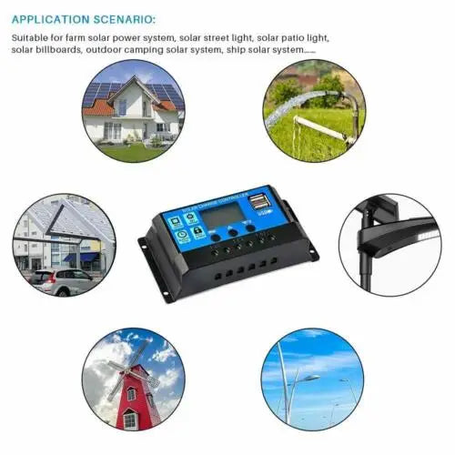 PWM 12V 24V With USB Solar Regulator with Big LCD IP32 PV Battery 30A Home Improvement PWM Wind Solar Hybrid Charge Controller