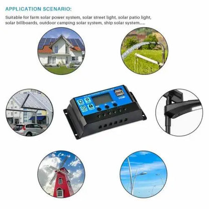 PWM 12V 24V With USB Solar Regulator with Big LCD IP32 PV Battery 30A Home Improvement PWM Wind Solar Hybrid Charge Controller