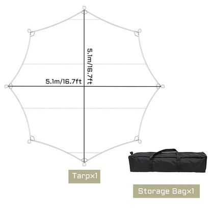 5.1x5.1m Large Camping Tarp Waterproof Octagon Butterfly Outdoor Sun Shelter Awning Tent Shade Sunshade Beach Tourist Canopy