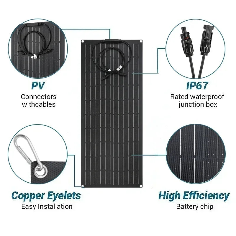 300W 600W Flexible Solar Panel 12V 24V Solar Charge Battery Kit with 30A/60A Controller for Camping RV Home Solar Power Bank