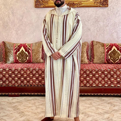 New 2025 Muslim Men Abaya Arabic Islamic Clothing Loose Shirt Robe Jubba Thobe Ethnic Print Saudi Arab Middle East Male Vestidos