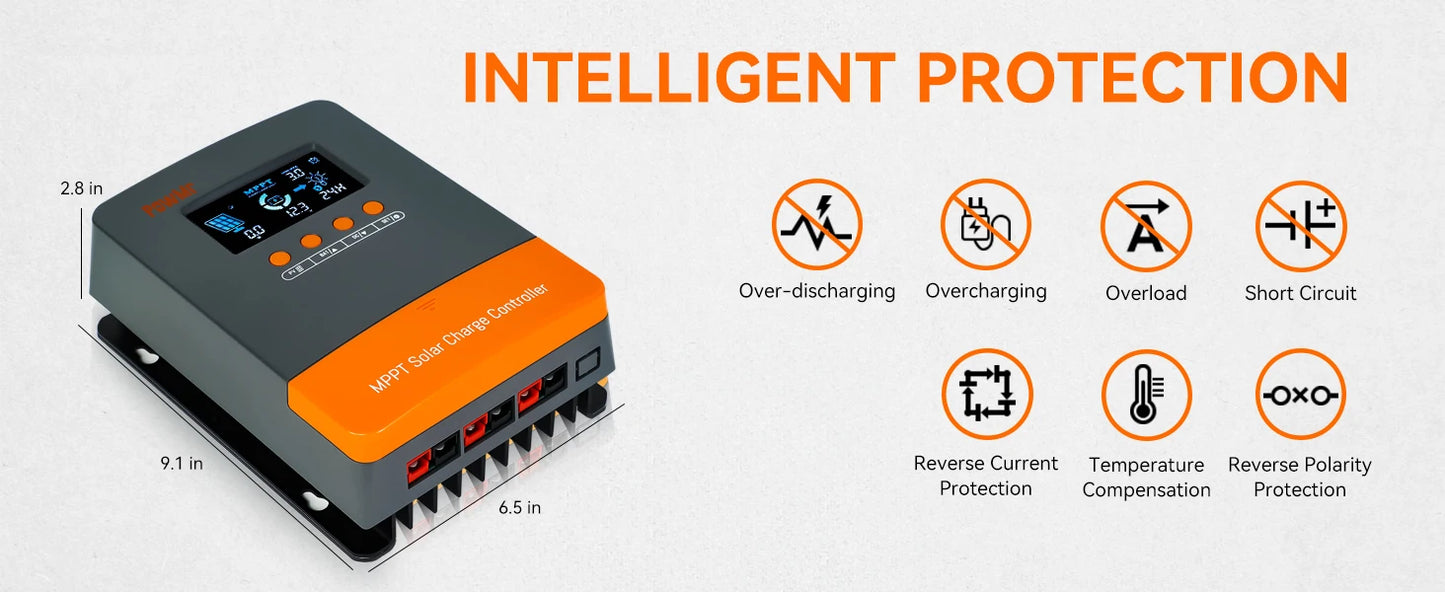 Newest PowMr MPPT 60A Solar Charger Controller 12V 24V 36V 48V Max PV 160V Solar Panels Regulator Lithium Battery Activation