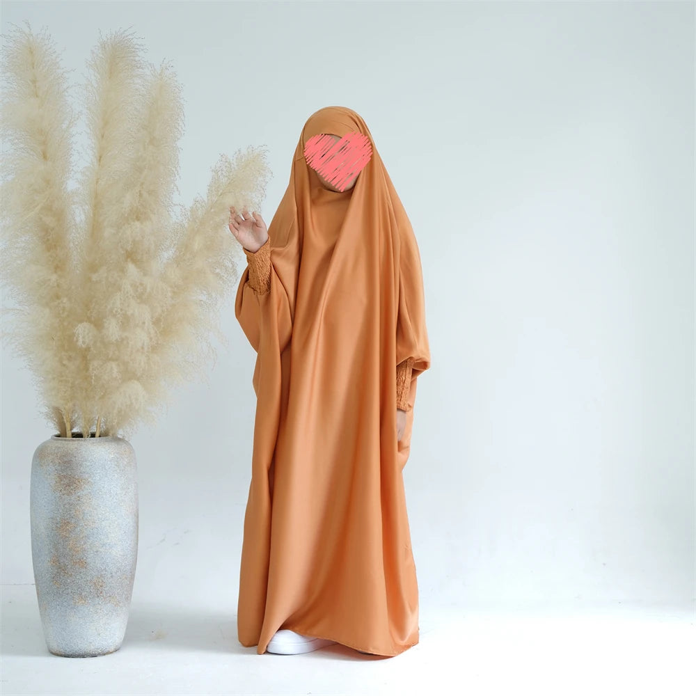 Eid Hooded Khimar Abayas Muslim Women Girls Kids Prayer Garment Maxi Dress Dubai Abaya Turkey Robe Ramadan Islam Clothing Burqa