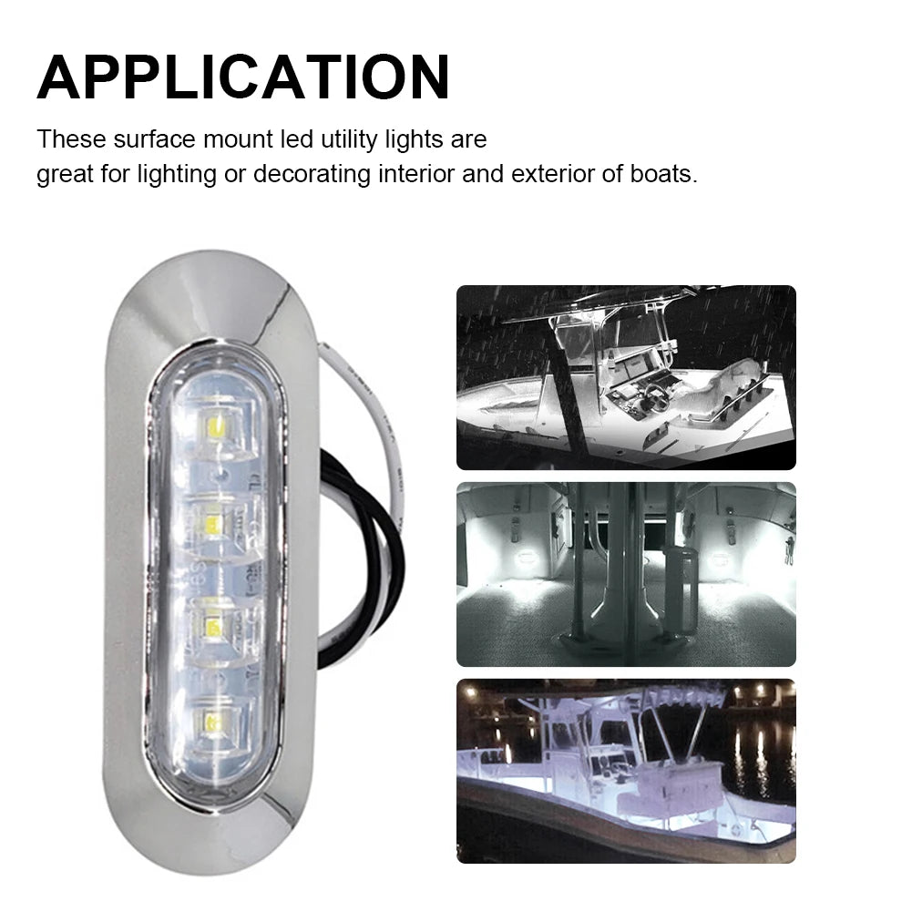 2PCS LED Marine Boat Courtesy Light 12-30V 6LED Waterproof Boat Interior Stern Transom Light Side Marker White Light for Marine