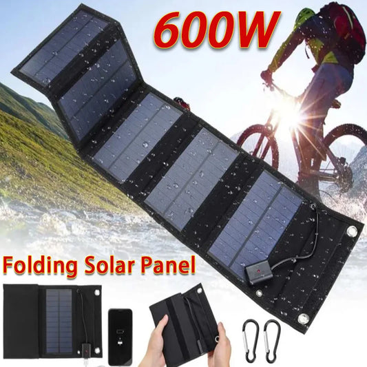 600W Fast Charging Foldable Solar  Panel USB 5V Mobile Black Solar Panel Outdoor Camping And Hiking Travel Power Bank