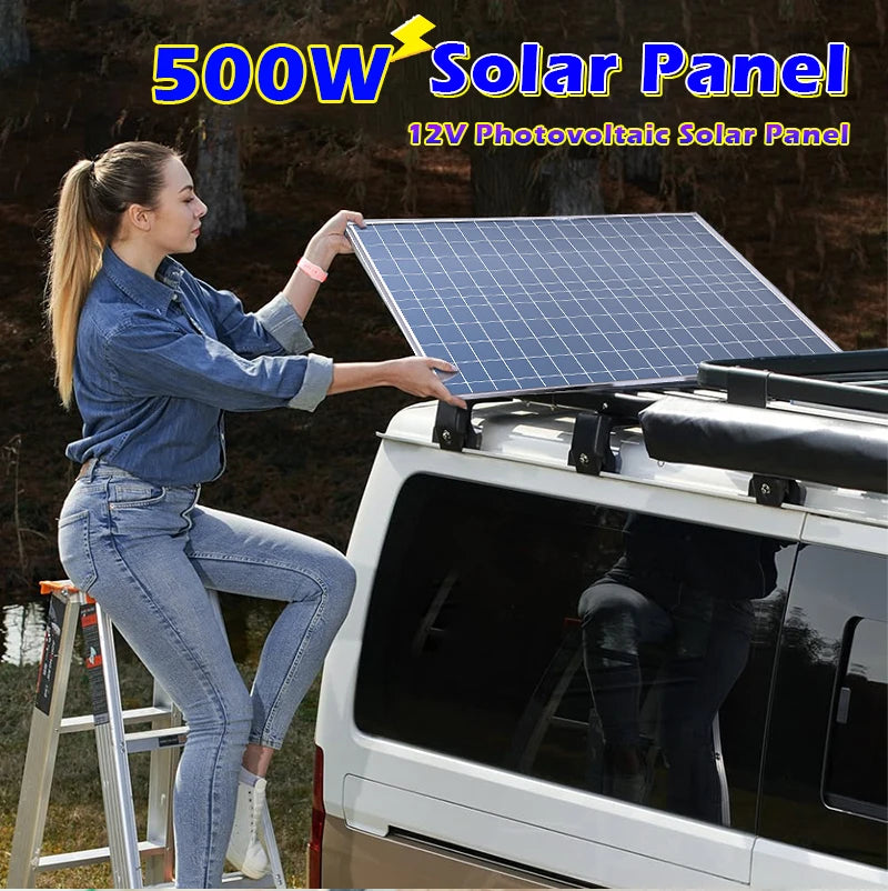 Solar Panel Kit Complete 12V Polycrystalline Power Portable Outdoor Rechargeable Sola 500W 1000W Cell Solar Generator for Home