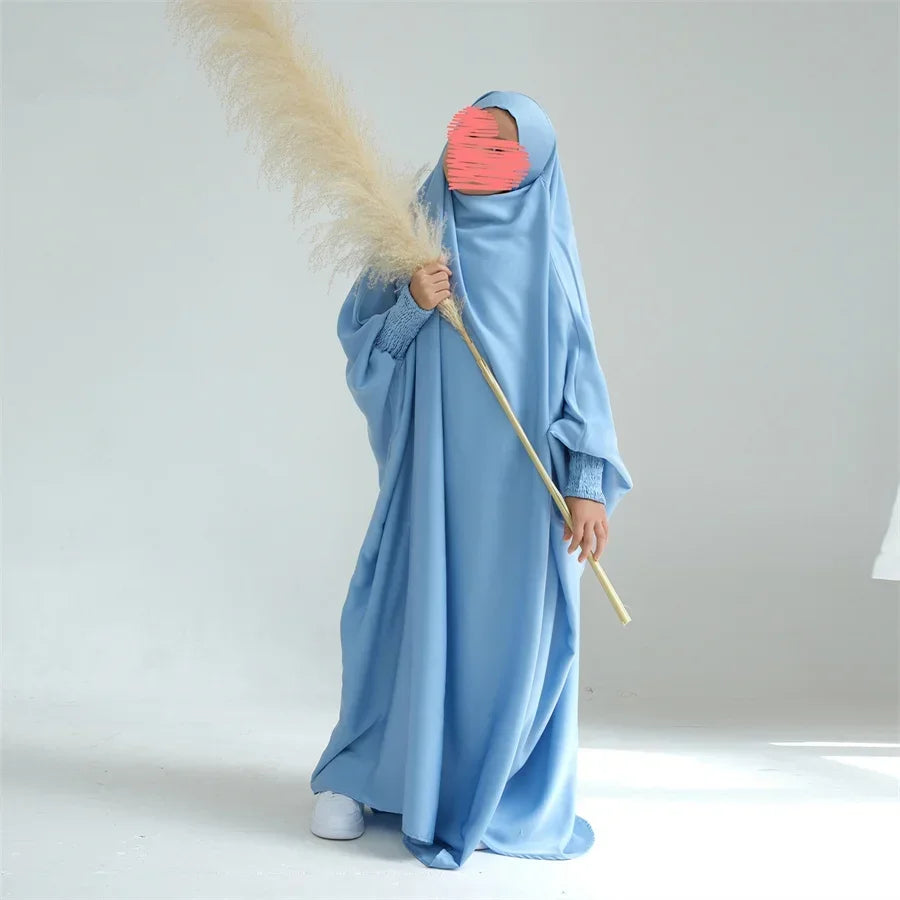 Muslim Kids Girls Hijab Dress Eid Hooded Overhead Dress Abaya Islam Prayer Garment Clothing Arab Robe Khimar Robe Eid Ramadan