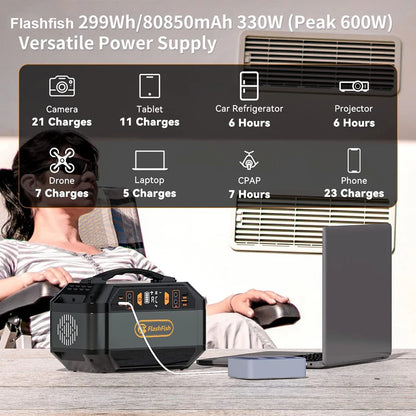 FF Flashfish 288Wh Portable Power Station Solar Generator 330W Lithium Batteries AC Outlets Battery Backup Power Pack Outdoor