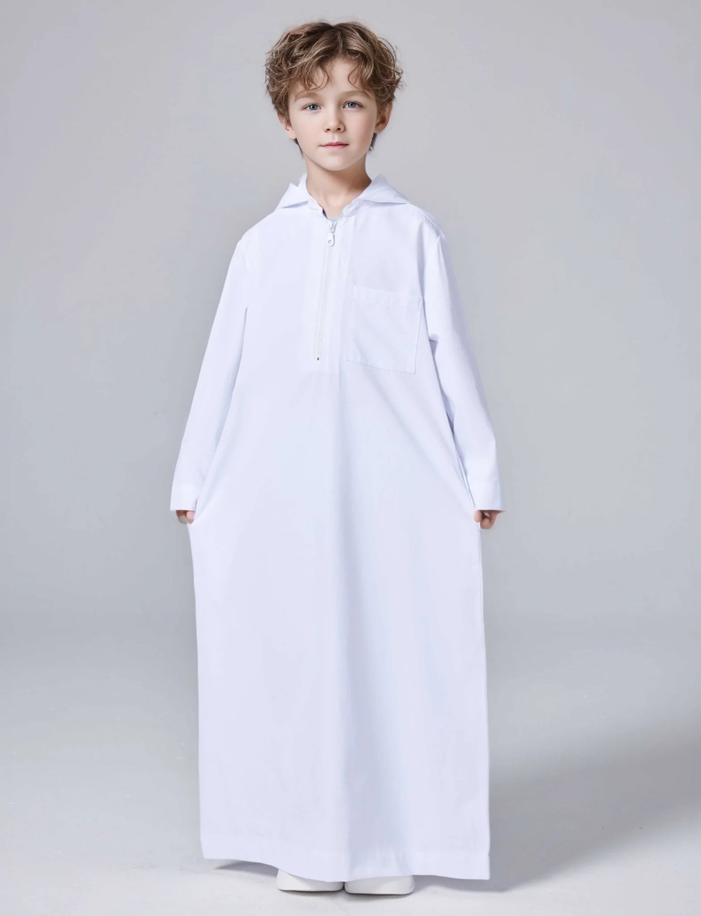 Ramadan Boys Middle East Islam Long Sleeve Arab Dubai Robe, Muslim Casual Ethnic Style Boys Long Sleeve Thobe Abaya Clothing