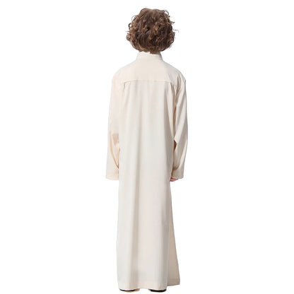 Muslim Saudi Kids Boys Dishdasha Long Sleeve Robe Thobe Dubai Islamic Abaya Middle East Arab Clothing Child Dress Kaftan Caftans