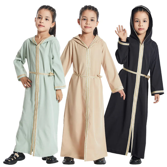 Kids Muslim Girls Abaya Prayer Hooded Long Maxi Dress Turkey Kaftan Arab Robe Dubai Islam Morocco Eid Party Ramadan Gown Caftan