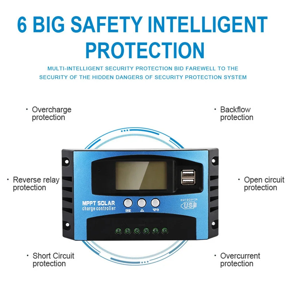 MPPT Solar Charge Controller 30A/40A/50A/60A/100A 12V 24V Auto Solar Regulator LCD PV Controller For LiFePO4 Lithium Lead Acid