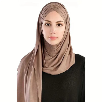 Women Turban Jersey Hijab Lightweight Soft Forehead Cross Instant Hijab Shawls and Wraps Muslim Stretch Head Scarf