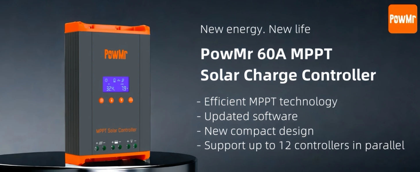 PowMr 60A MPPT Solar Charge Controller Parallel Connected Solar Power Array Controller 12V 24V 36V 48V Auto