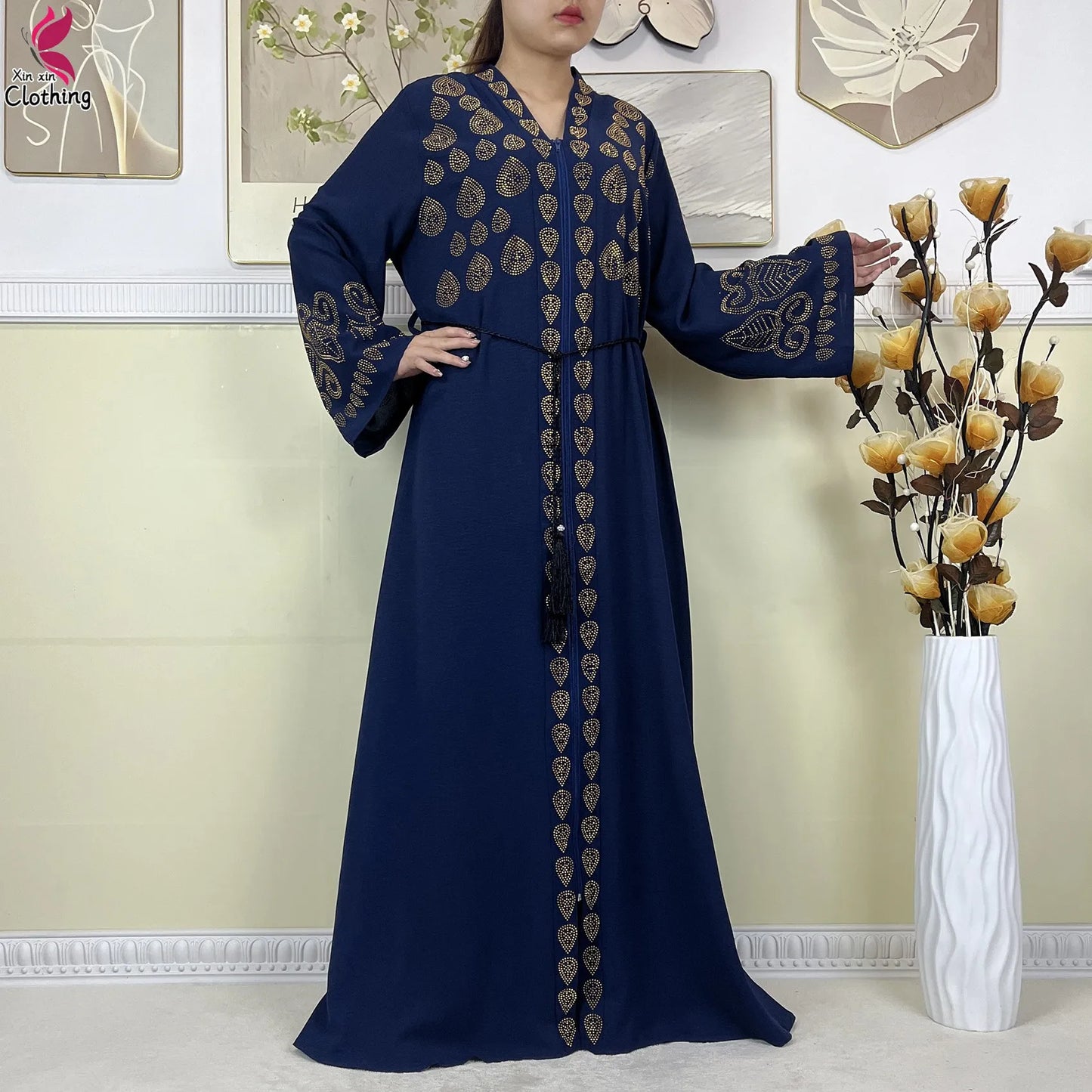 New Muslim Abayas For Women Long Sleeved Dress Dubai Lady Elegant Long Dress Islam Clothing African Abaya Loose Robe With Turban