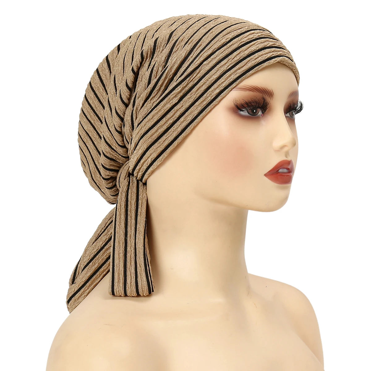 Trendy Stripe Turban Cap Women Muslim Hijab Islamic Chemo Cap Head Scarf Ladies Head Wrap Cover Hijab Scarf