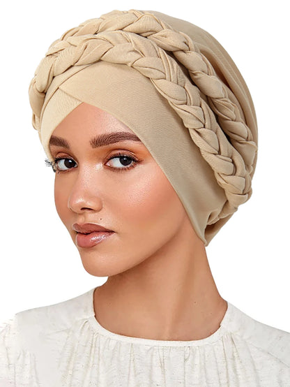 Trendy Braid Muslim Turban Cap Solid Color Women Hijabs Islamic Chemo Cap Head Scarf Ladies Head Wrap Cover Hijab Scarf