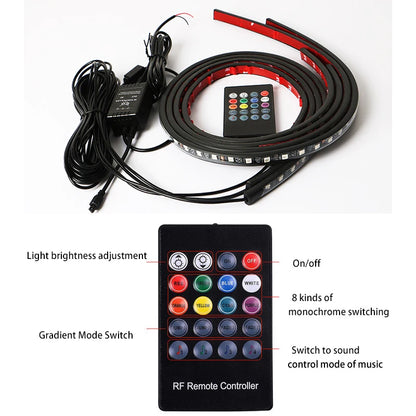 Car Charssis Flexible LED Strip Light LED Underbody Remote /APP Control RGB Neon Lights Ambient Atmosphere Auto Decorative Lamp