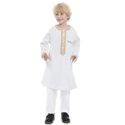 Muslim Saudi Arab Boys Robe Dishdasha Kids Abaya Kaftan Prayer Islam Clothing Long Sleeve Thobe Middle East Teenage Dress Dubai