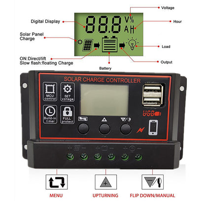 10/20/30/40/50/60/70/80/90/100A New Solar Controller Digital Display LCD Screen Automatic Solar Panels Battery Charge Controller