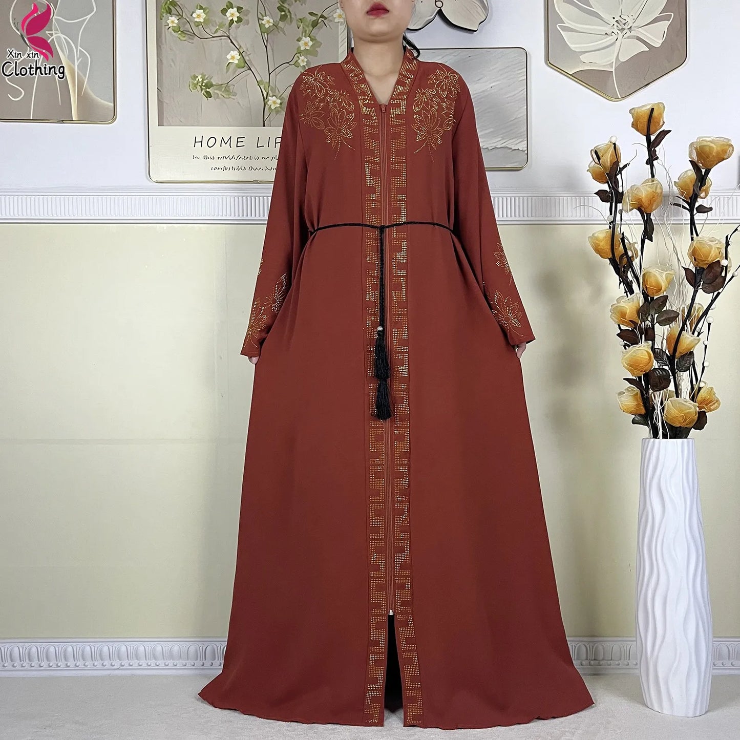 New Muslim Abayas For Women Long Sleeved Dress Dubai Lady Elegant Long Dress Islam Clothing African Abaya Loose Robe With Turban