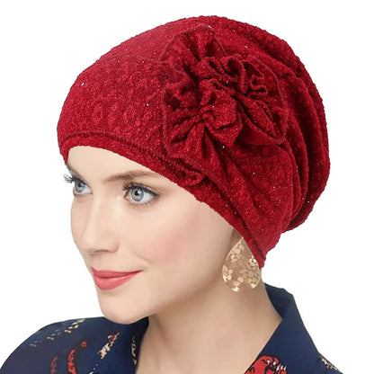 Multicolored Flowers Turban Cap Women Muslim Hijab Islamic Chemo Cap Big Flower Head Scarf Ladies Head Wrap Cover Hijab Scarf