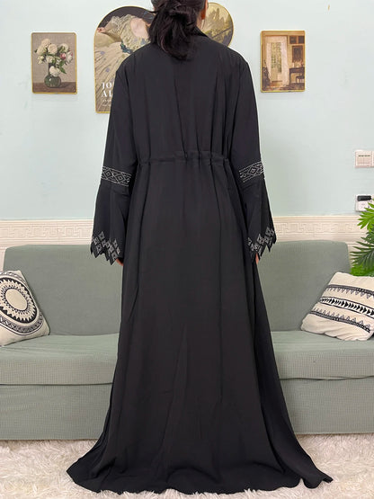 Muslim Open Abayas For Women Dubai Chiffon Set Auger V-neck Fashion Design Boubou Loose Femme Robe Party Dresses With Headscarf