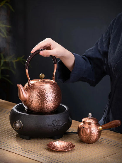 GIANXI Red Copper Teapot Chinese Tea Ceremony Handmade Pure Tea Kung Fu Tea Copper Teawear Retro Keep In Good Health Tea Kettle