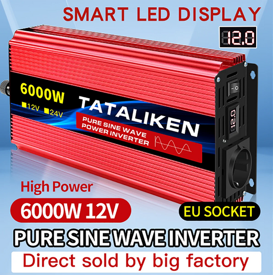 pure sine wave power inverter 12V to 220V 50HZ 2500W 3500W 4500W 5000W 6000W DC to AC voltage converter  power supply EU Socket