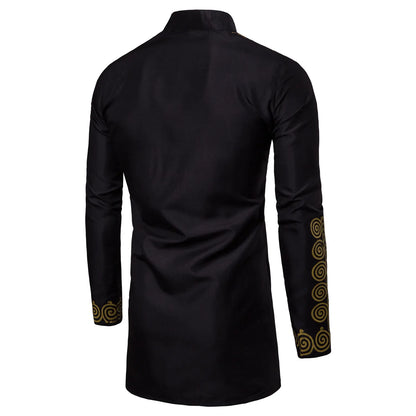 2023 Muslim Men shirts Luxury Casual Islamic Arabic Abaya Robe Fashion Ethnic Print Stand Collar Youth Mid-length Cosplay Cos