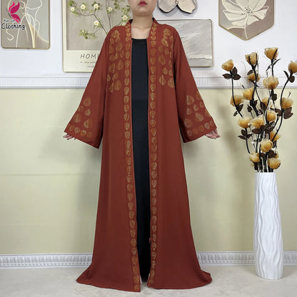 New Muslim Abayas For Women Long Sleeved Dress Dubai Lady Elegant Long Dress Islam Clothing African Abaya Loose Robe With Turban