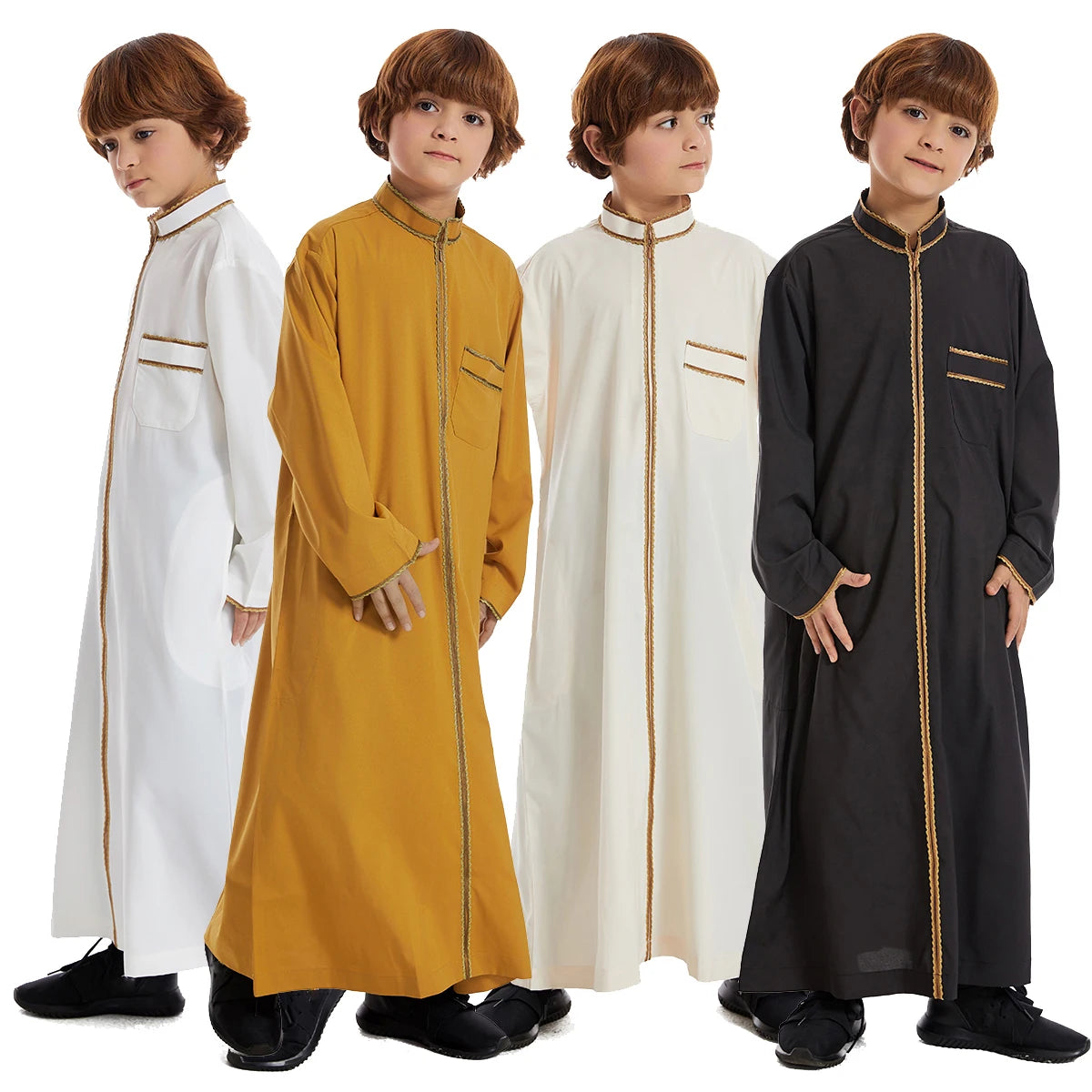 Saudi Dubai Turkey Front Zipper Abayas For Kids Boys Muslim Clothing Children Jubba Thobe Kaftan Full Cover Robe Dress TH882