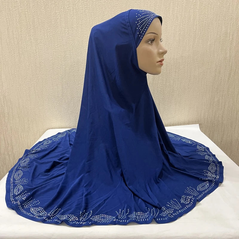 H058 Big size pray hijab with stones muslim scarf hat instant headwrap cover chest part