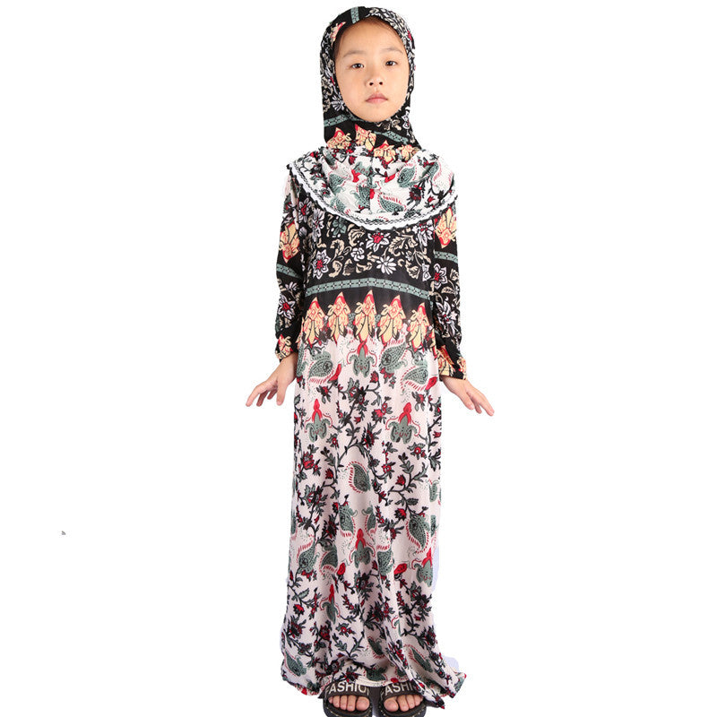 Ramadan Arab Clothing Girls Dress Hijab kaftan Dubai Abaya Kids Dress Islamic Clothes for Muslim Girls Turkish Dresses Moroccan