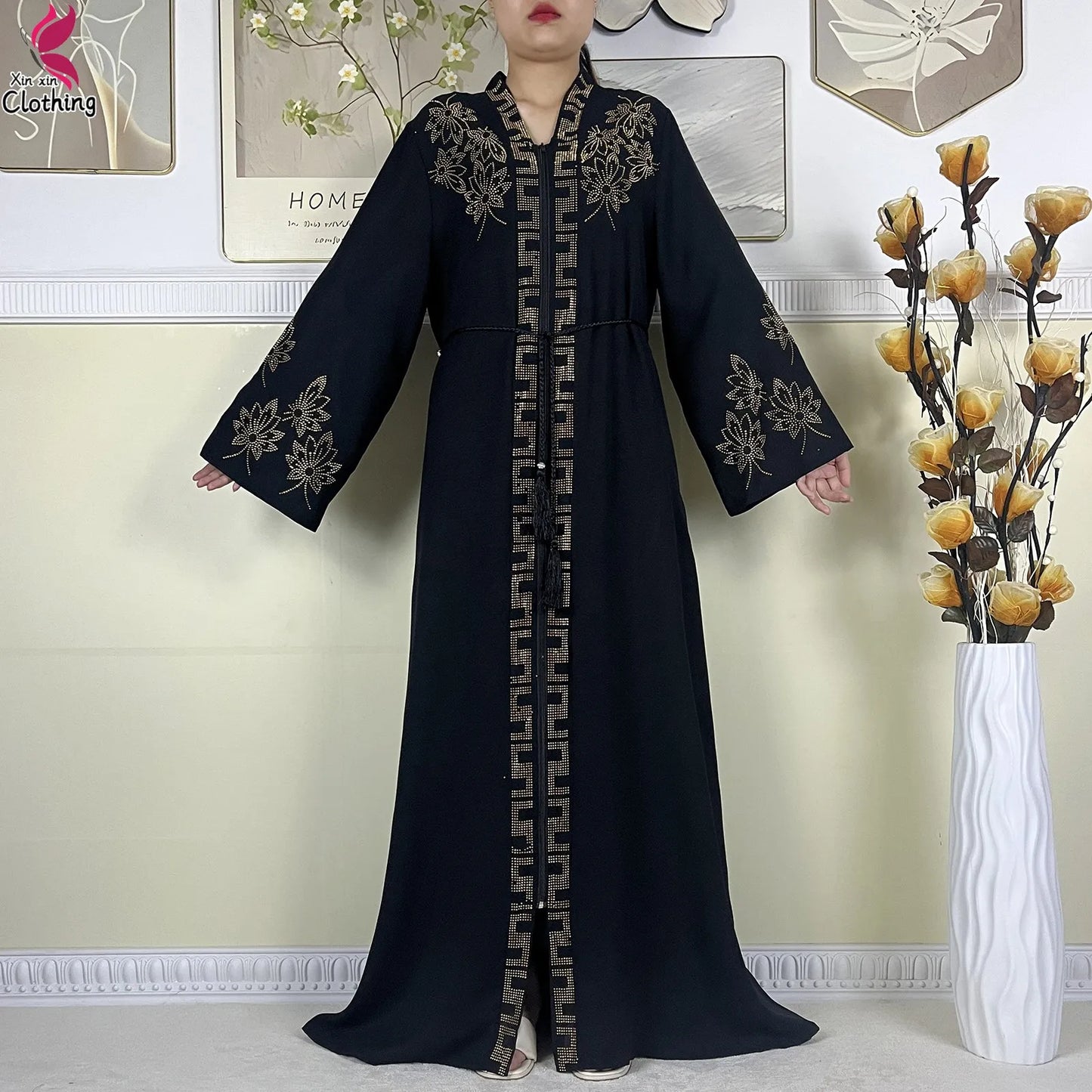 New Muslim Abayas For Women Long Sleeved Dress Dubai Lady Elegant Long Dress Islam Clothing African Abaya Loose Robe With Turban