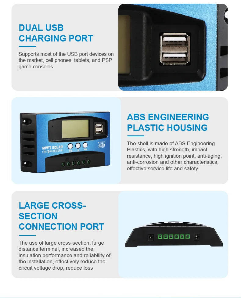 New Arrival 12V 24V Auto MPPT Solar Charge Street Light Controller 30A 40A 60A Solar Panel PV Regulator LCD Display 5V Dual USB