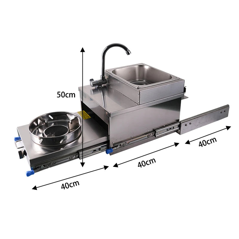 RV Stainless Steel Sink With Gas Stove Slide Out Kitchen For Camper Trailer Caravan Motorhome