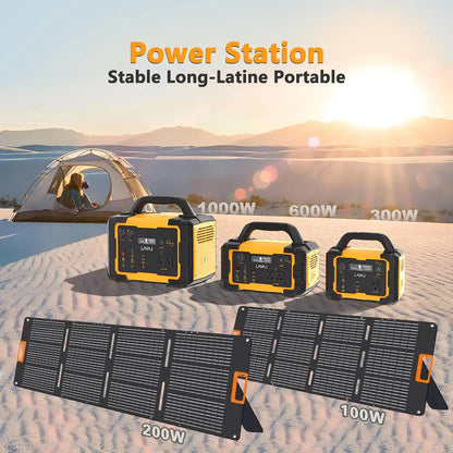 Solar Generator 300W Portable Power Station with 100W Foldable Solar Panel, 294Wh Lithium Battery, 120V/300W AC Outlet