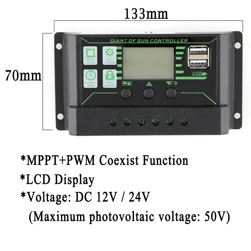 100A 80A 60A 30A 10A Solar Charge MPPT Controller 12V/24V/50V Solar Panel Charging Regulator With Dual USB With Auto Display