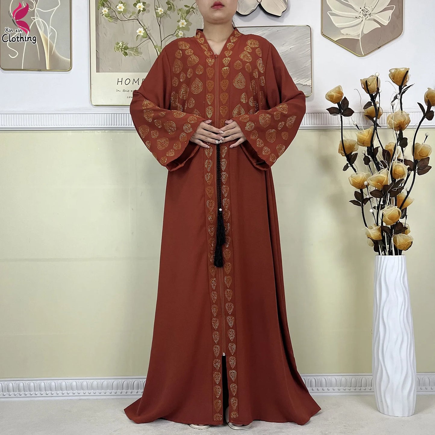 New Muslim Abayas For Women Long Sleeved Dress Dubai Lady Elegant Long Dress Islam Clothing African Abaya Loose Robe With Turban