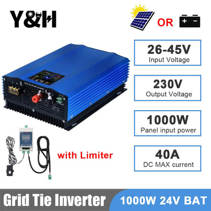 Y&H 1200W 1000W Grid Tie Inverter with Limiter Pure Sine Wave Solar Inverter Battery Discharge Mode Input 48V/24V Optional WiFi