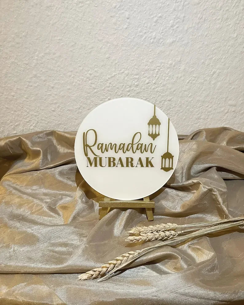 2pcs Ramadan Mubarak Acrylic Sign Table Centerpiece Decor Ramadan Kareem Eid Mubarak Muslim Islam Ramazan Eid Decor Easel