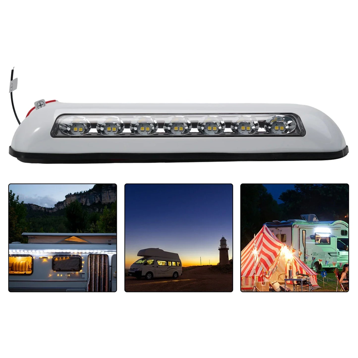 12V 8W 10LED RV LED Awning Porch Light Waterproof Caravan Interior Wall Lamps Light Bar Van Camper Trailer Exterior Lamp