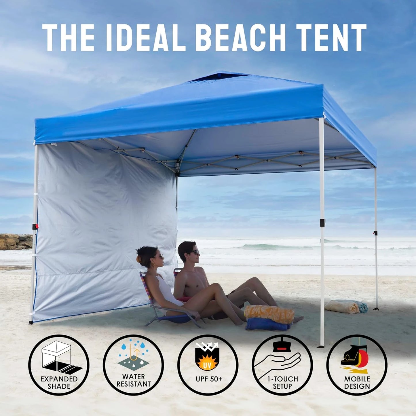 Canopy Tent, 10 x 10 Foot Portable Pop Up Outdoor Shelter with 1 Sidewall, Easy 1 Push Center Lock