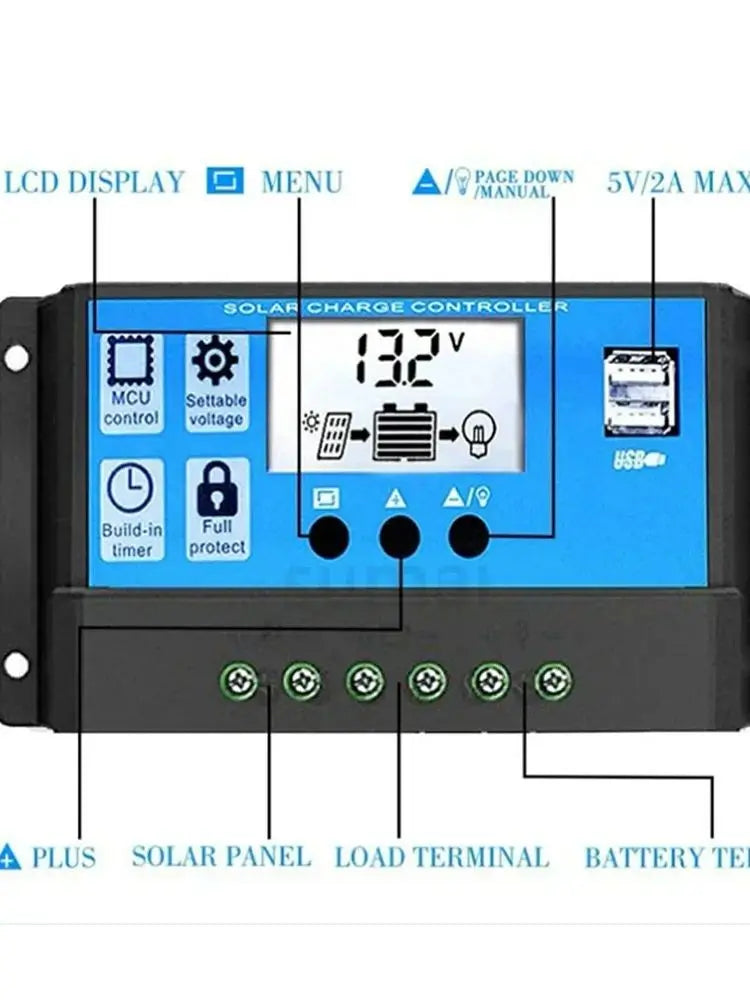 Small PWM Solar Charge Controller 12V 24V Auto LCD Dualusb 5V Output Solar Panel Regulator Battery Charger Controller