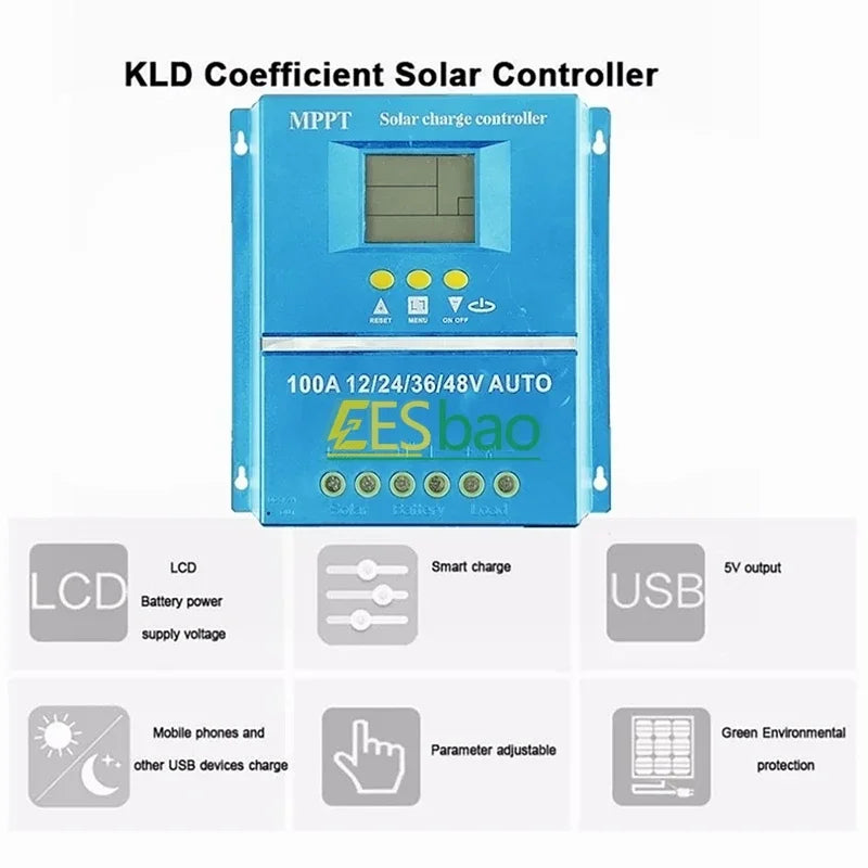 100A MPPT Solar Charge Controller Auto 12V 24V 36V 48V For Lead-acid Lithium Battery Solar PV Regulators LCD Display