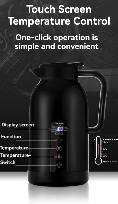 Car Home Electric kettle 1300ML Open Water Cup 12V/24V Temperature-controlled LCD Display 304 Stainless Steel  Travel Coffee