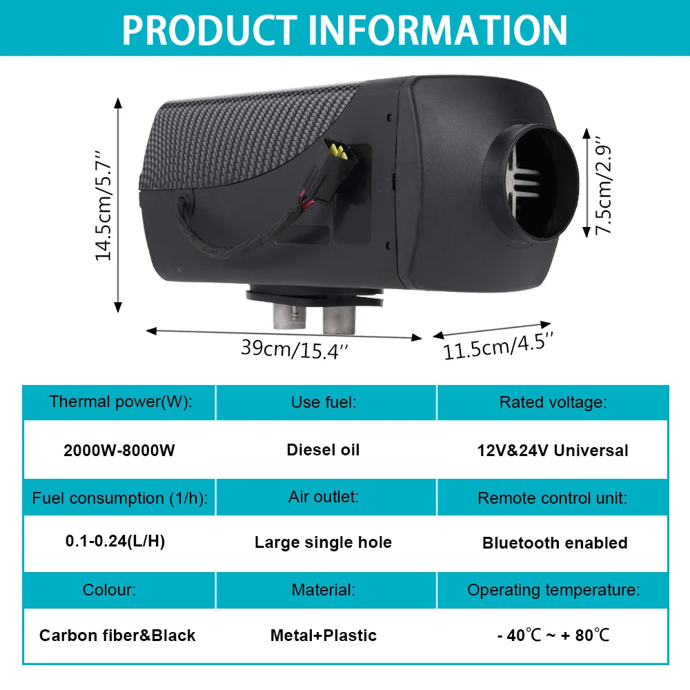 2/5/8KW Diesel Air Heater 12V24V All in One Car Heater with Silencer Remote Control for Car Truck Boat RV Parking Diesel Heater