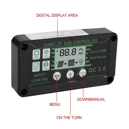 Waterproof MPPT Solar Charge Controller 10/20/30/40/50/80/90/100A 12V/24V Dual USB Auto Display Solar Panel Regulator Controller