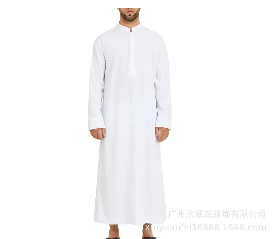 Abaya Dubai Men's Muslim Loose Stand Collar New Saudi Round Collar Hui Robe Arab Middle East Men's Clothing